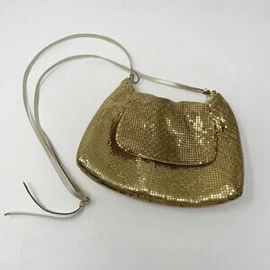 Vintage Antique Whiting Davis Gold Metallic Mesh Metal Disco Bag Crossbody Purse